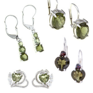 Cut moldavite earrings